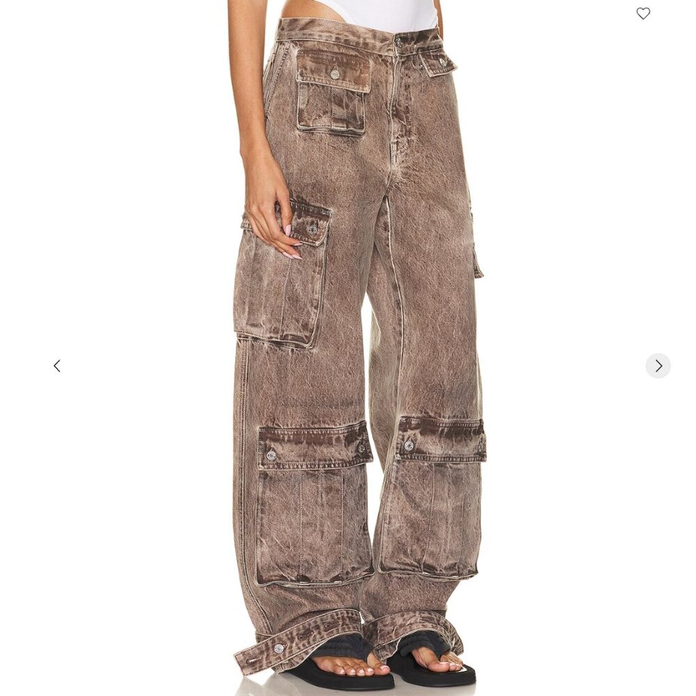 GRLFRND Lara Wide Leg Cargo Jeans in 'Rolling Loud' Brown